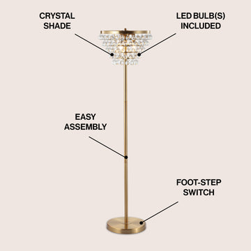 Jemma 60" Crystal/Metal LED Floor Lamp - JONATHAN Y